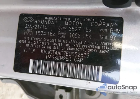 2014 Hyundai Accent Gls z USA, uszkodzony, nr VIN KMHCT4AE7EU652826